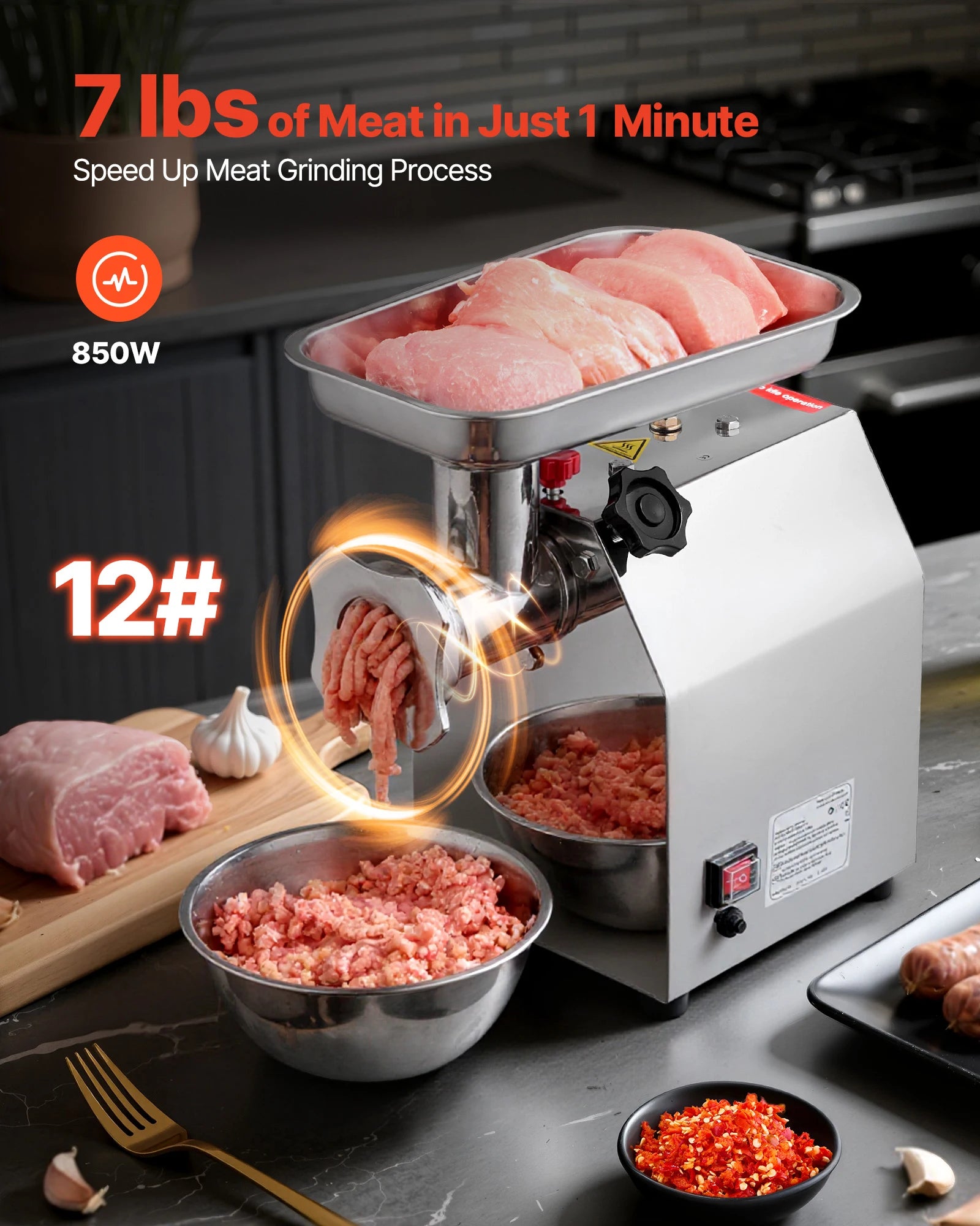 SucceBuy  Meat Grinder 5.5 Lbs-9.2 Lbs/Min Capacity Electric Meat Mincer w/ Blade Grinding Plate Sausage Maker for Kitchen Home