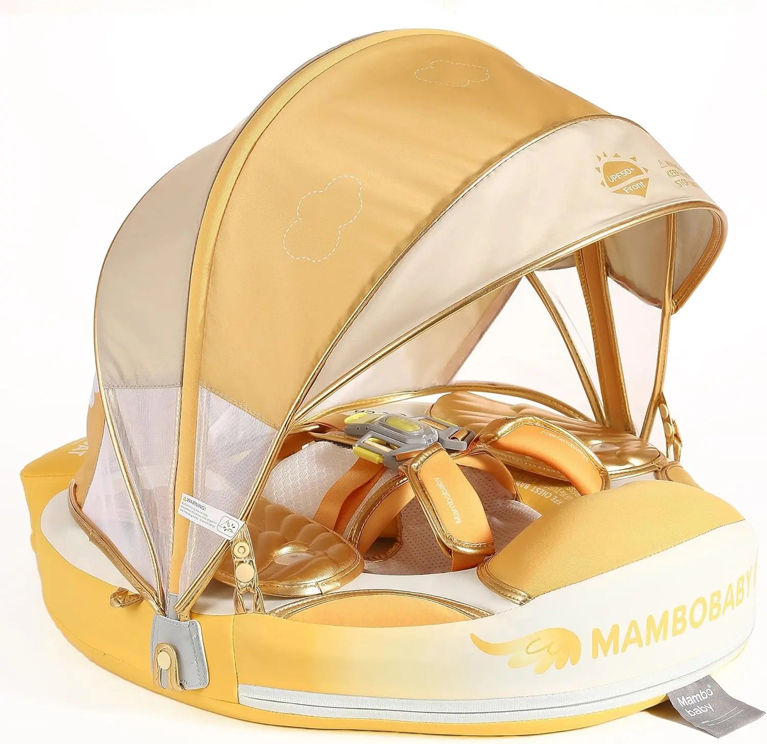 Mambobaby Float with UPF50+ Sun Canopy and Tail Non-Inflatable Baby Swimming Float Swim Trainer Pool Toy for Baby 3-24 Monthso