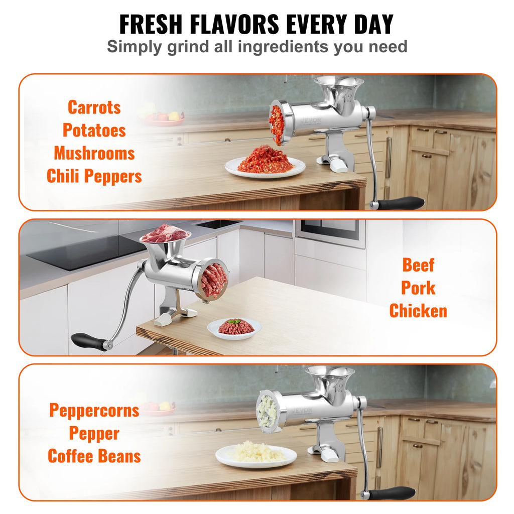 SucceBuy Manual Meat Grinder304Stainless Steel Hand Meat Grinder with Steel Table Clamp Meat Mincer Sausage Maker