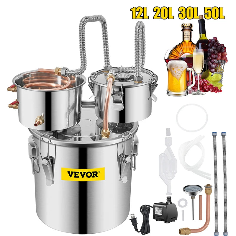 SucceBuy 12L 20L 30L 50L Alcohol Brewing Distiller DIY Moonshine Apparatus Stainless Steel Still Whisky Brandy Home Appliance