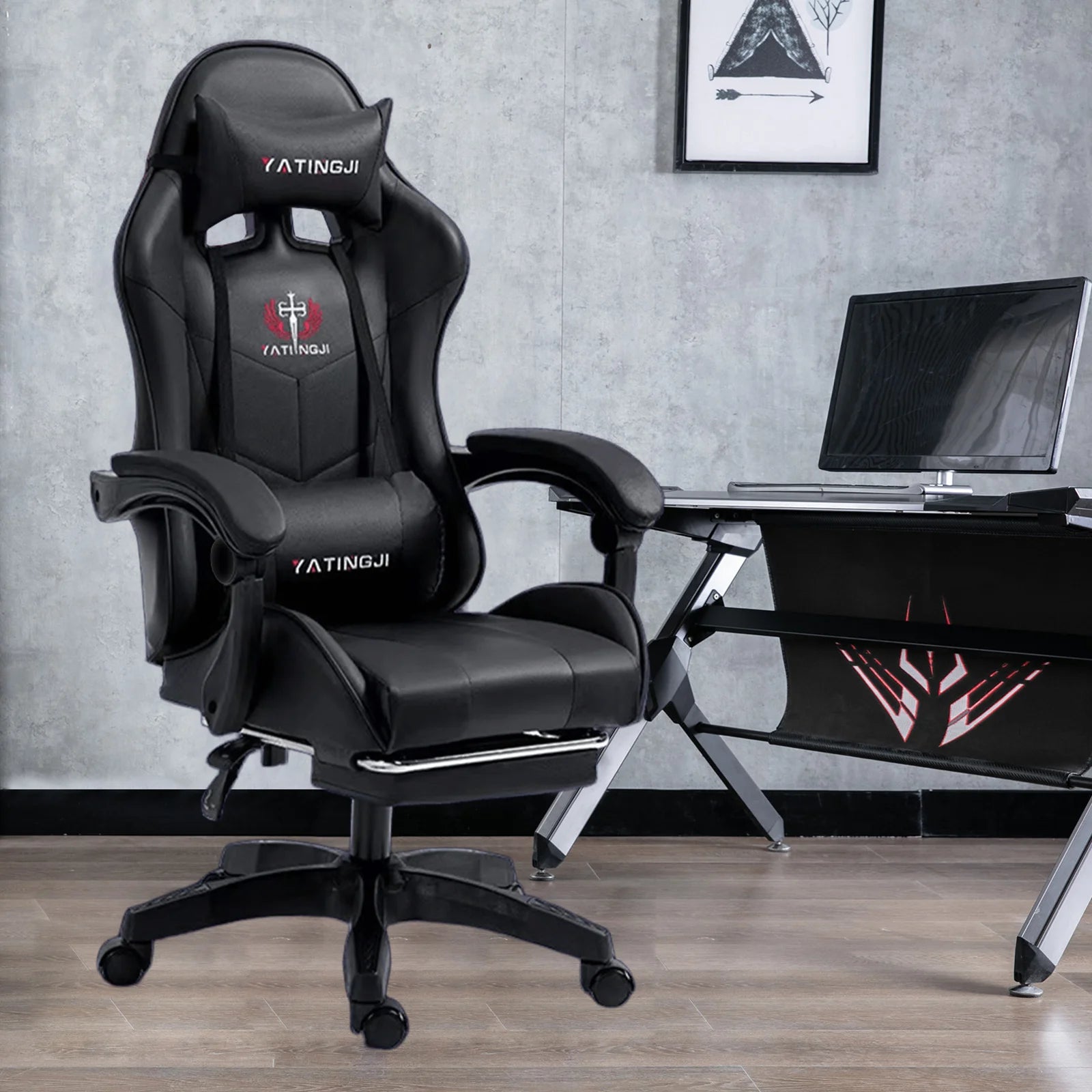 PORIYA Gaming Office Chair Racing Executive Footrest Computer Seat PU Leather