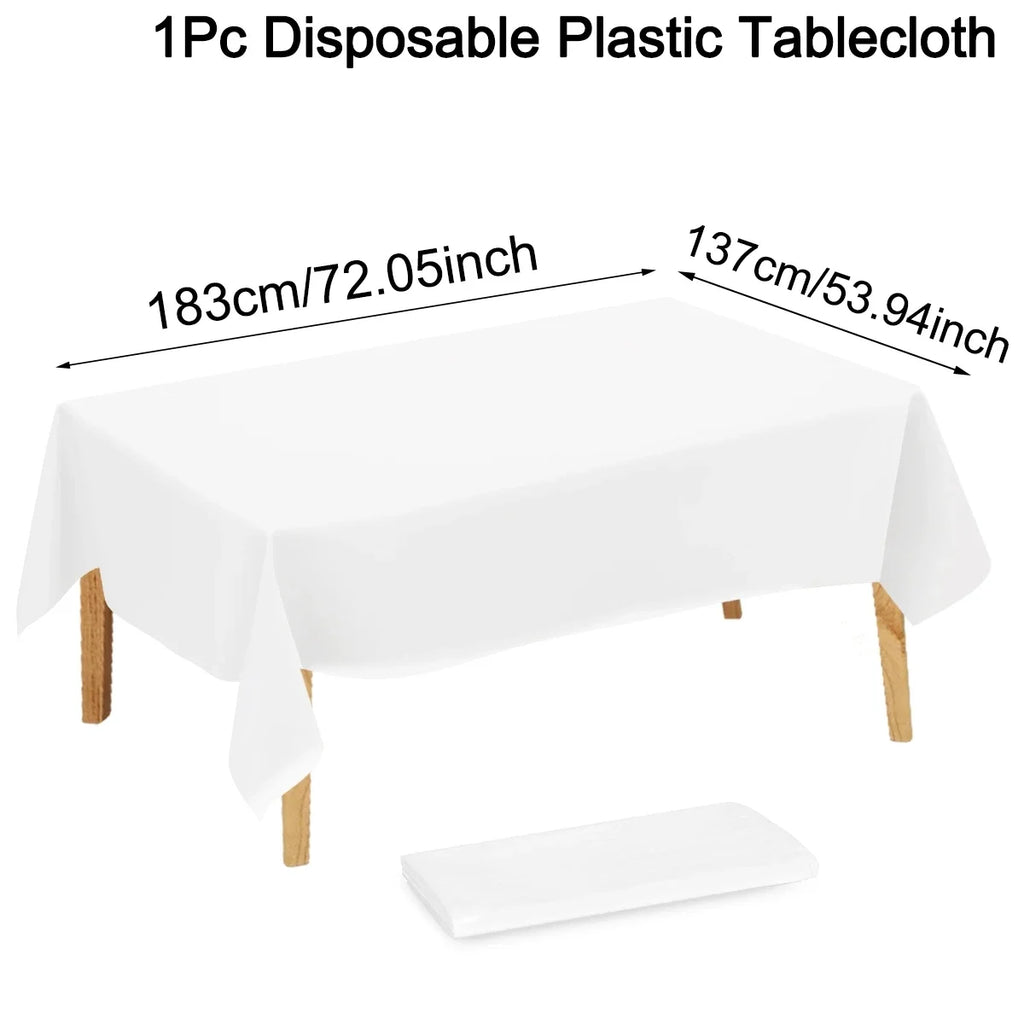 183×137cm Solid White Tablecloth Disposable Plastic Table Covers for Birthday Party Wedding Decoration Home Dinning Table Decor