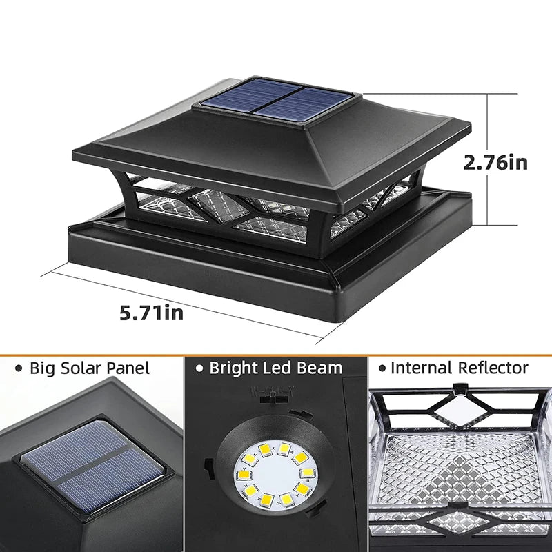 Solar Post Lamp 3000K/6000K Outdoor Garden Fence Pillar Head Light For Villa Gate Landscape Decoration IP65 Column Lamp