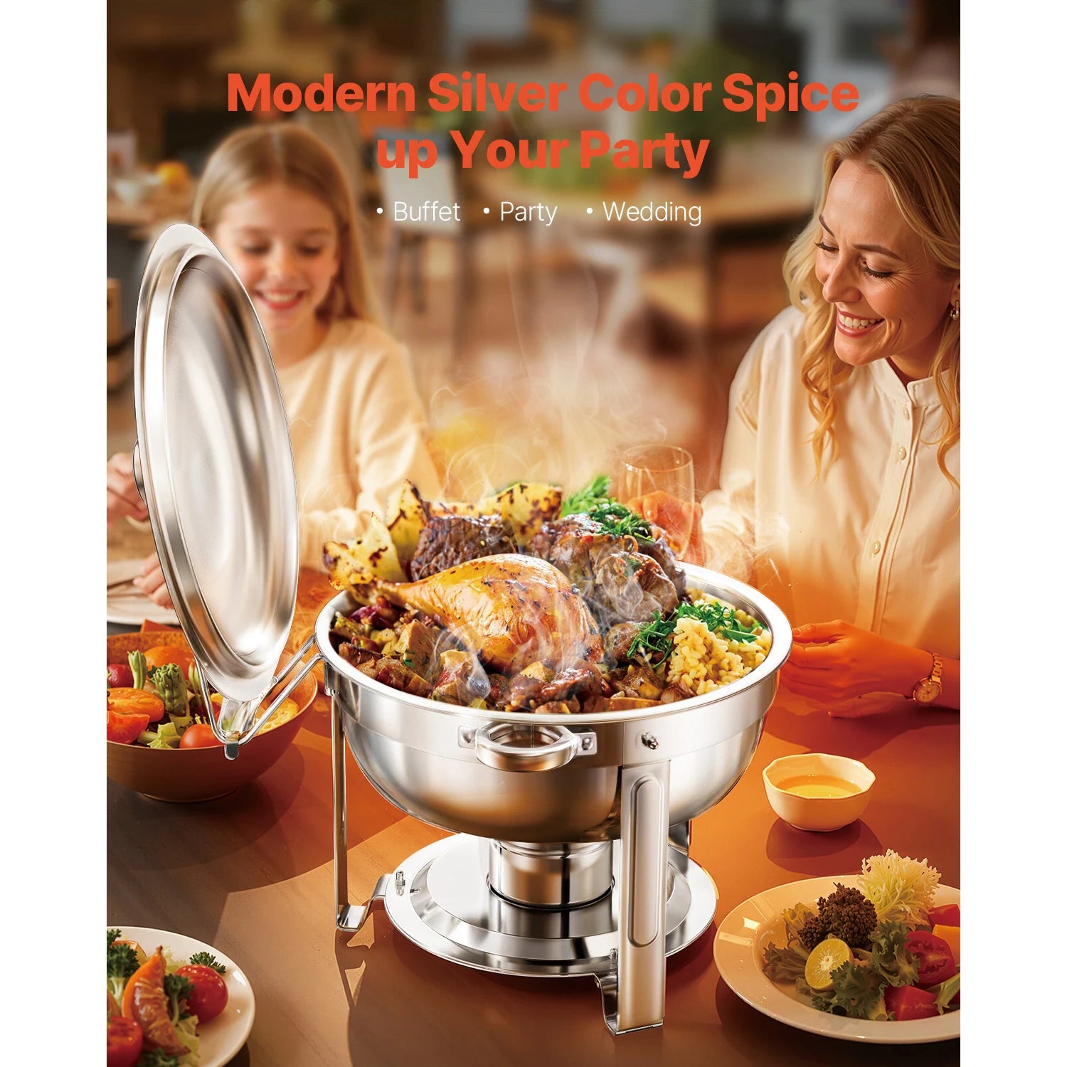 SucceBuy 4Pack Chafing Dish Buffet Set Stainless Steel Chafer w/4 Full Size Pan Round Catering Warmer Server for Party Banquets