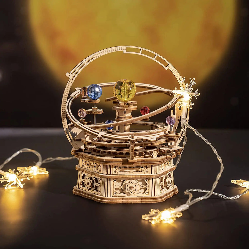 Robotime Rokr 84pcs Rotatable DIY 3D Starry Night Wooden Model Building Kit Block Assembly Music Box Toy Gift for Children Adult