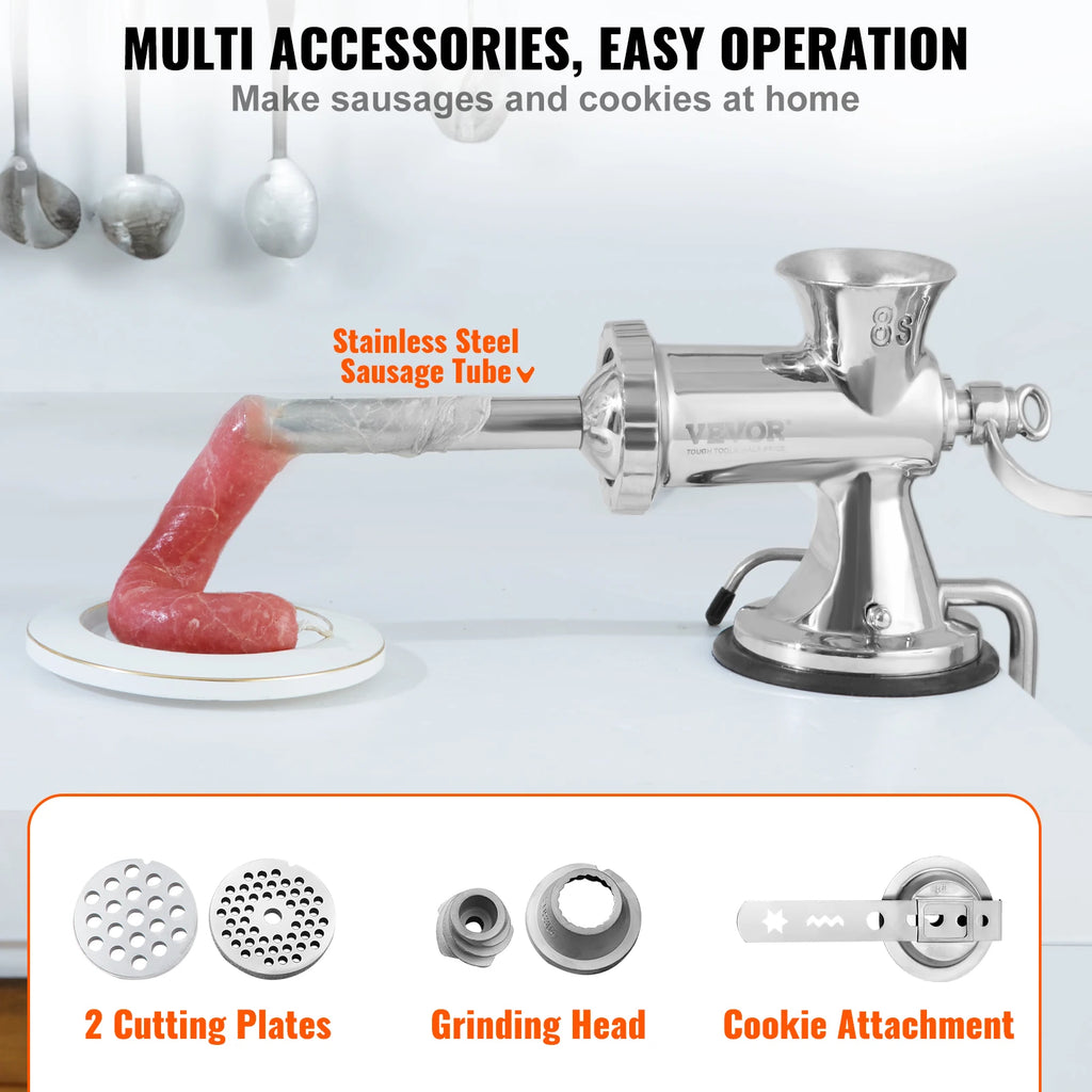 SucceBuy Manual Meat Grinder 304 Stainless Steel Hand Meat Grinder w/ Suction Cup&Steel Table Clamp Meat Mincer Sausage Maker