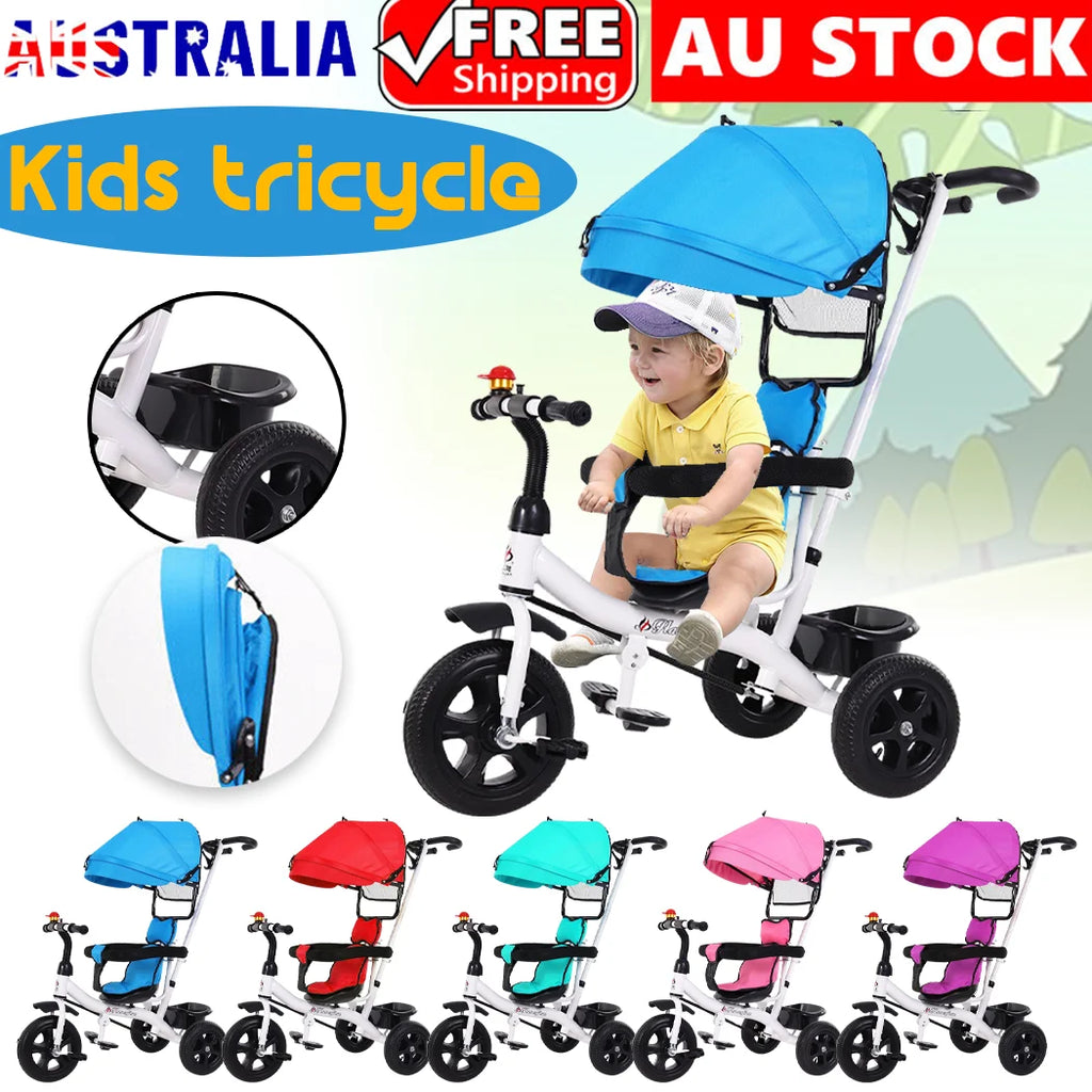 4 In 1 Tricycle Bike Trike Baby Prams Kids Stroller Toddler Ride-On Toy Gift AAA