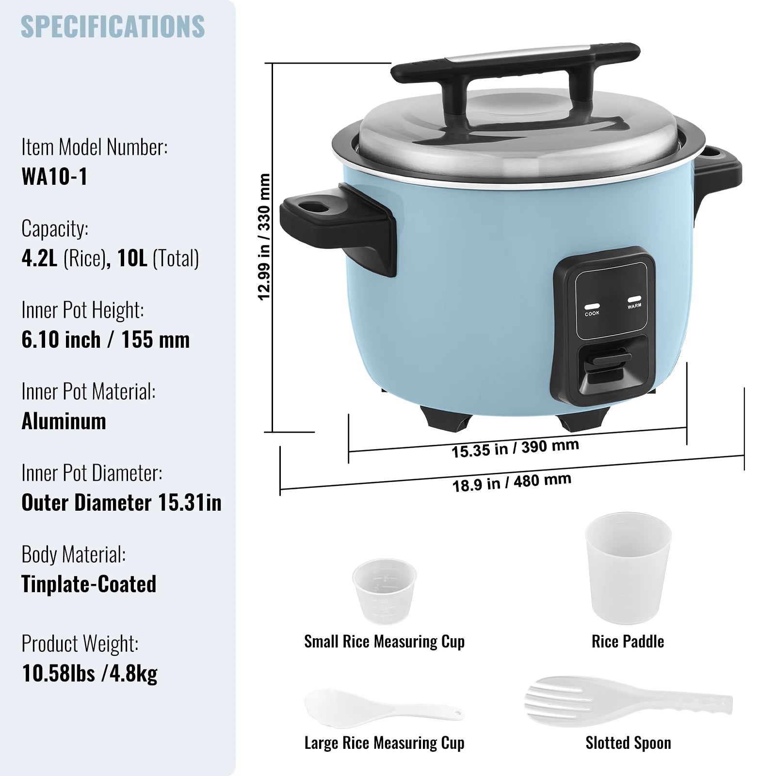 SucceBuy 10L Commercial Rice Cooker with Aluminium Nonstick Inner Pot 24-Hour Keep Warm for Restaurant Buffet