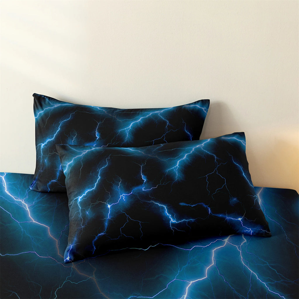 3pcs Blue Lightning Line Quilt Donna Duvet Cover Bedding Set, HD Print For Home & Dorm, Cozy Soft Comfortable