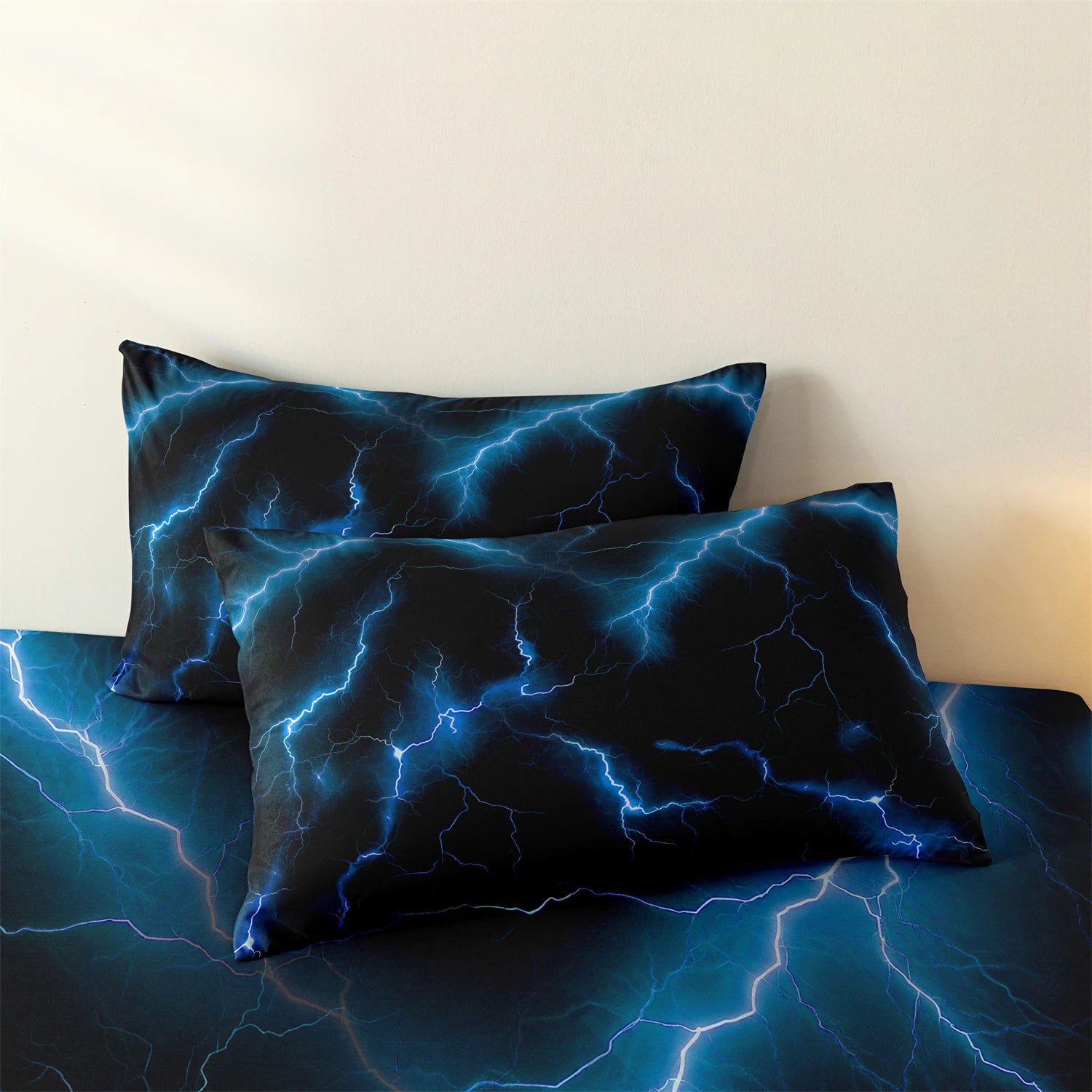 3pcs Blue Lightning Line Quilt Donna Duvet Cover Bedding Set, HD Print For Home & Dorm, Cozy Soft Comfortable
