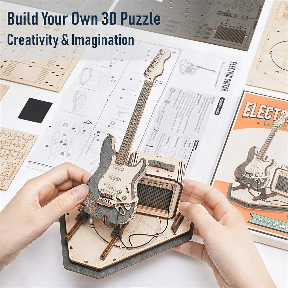 Robotime DIY Model Guitar Kit 3D Puzzle for Kids Wooden Craft Kits to Build Brain Teaser Puzzle Toy Creative Gift for Teens Adul