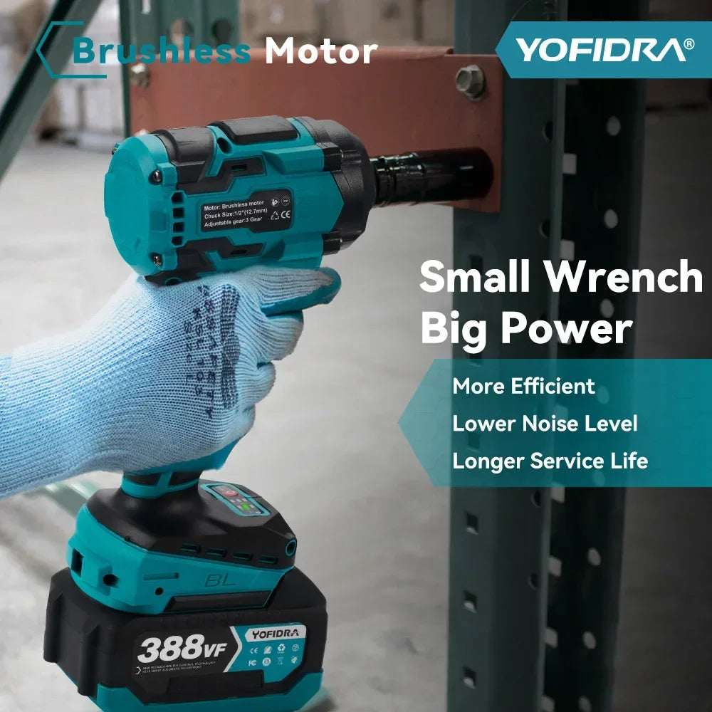 YOFIDRA 1000N.M Brushless Electric Impact Wrench 1/2 inch Cordless Wrench Screwdriver Power Tool For Makita 18V Battery Pin