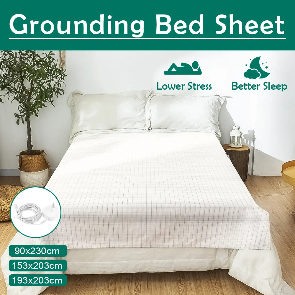 Grounding Sheets, 5% Pure Silver Fiber & 95% Organic Cotton, Grounded Well Bed Sheet, Earthing Conductive Sheet for Better Sleep