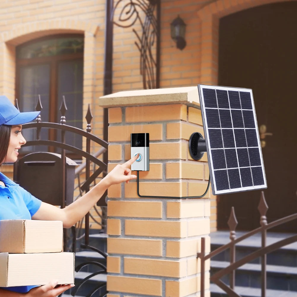 20W Solar Charger IP65 Waterproof Solar Panel Charger 9.8Ft Charging Cable 360° Adjustable Wall Mount for Ring Video Doorbell 4