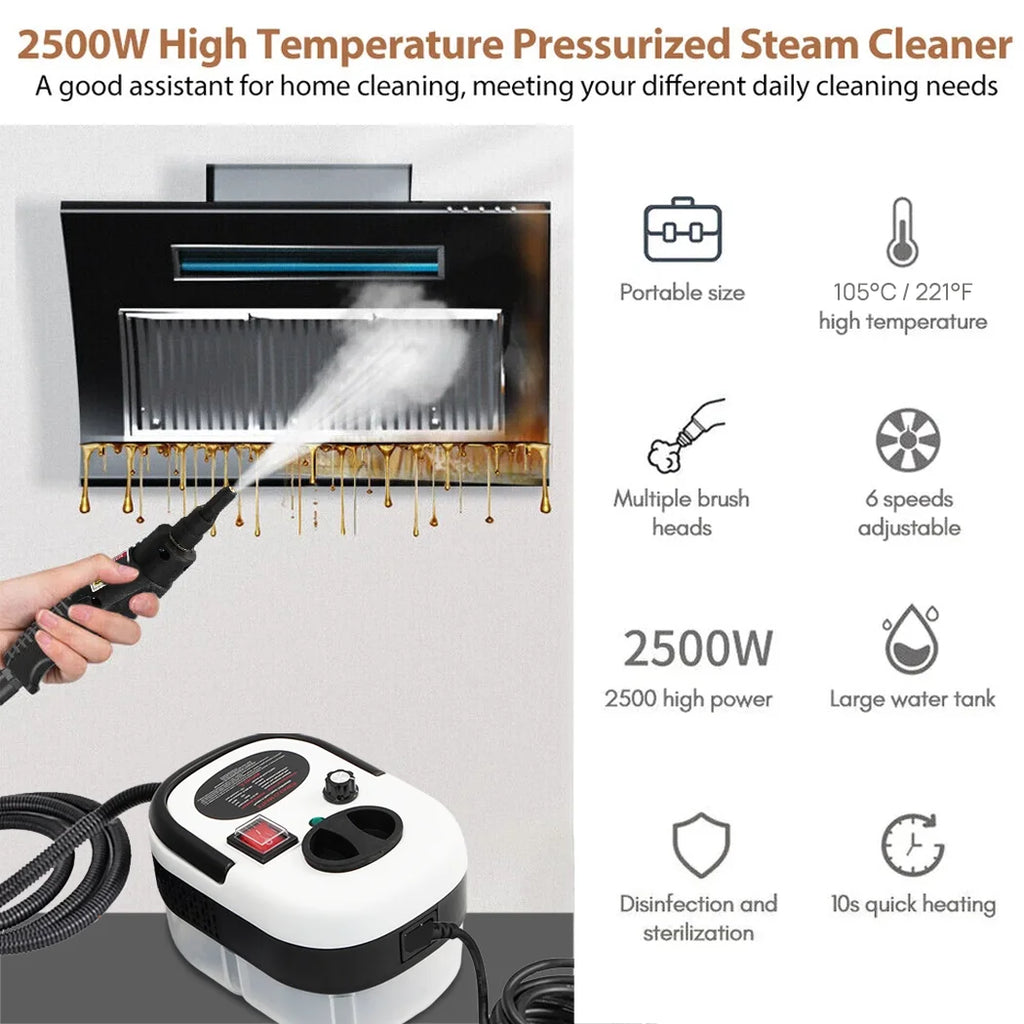 PORIYA 15/28pcs 2500W Steam Cleaner Car Kitchen Portable Handheld High Pressure Steamer