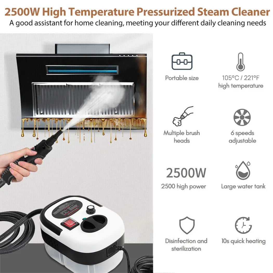 PORIYA 15/28pcs 2500W Steam Cleaner Car Kitchen Portable Handheld High Pressure Steamer