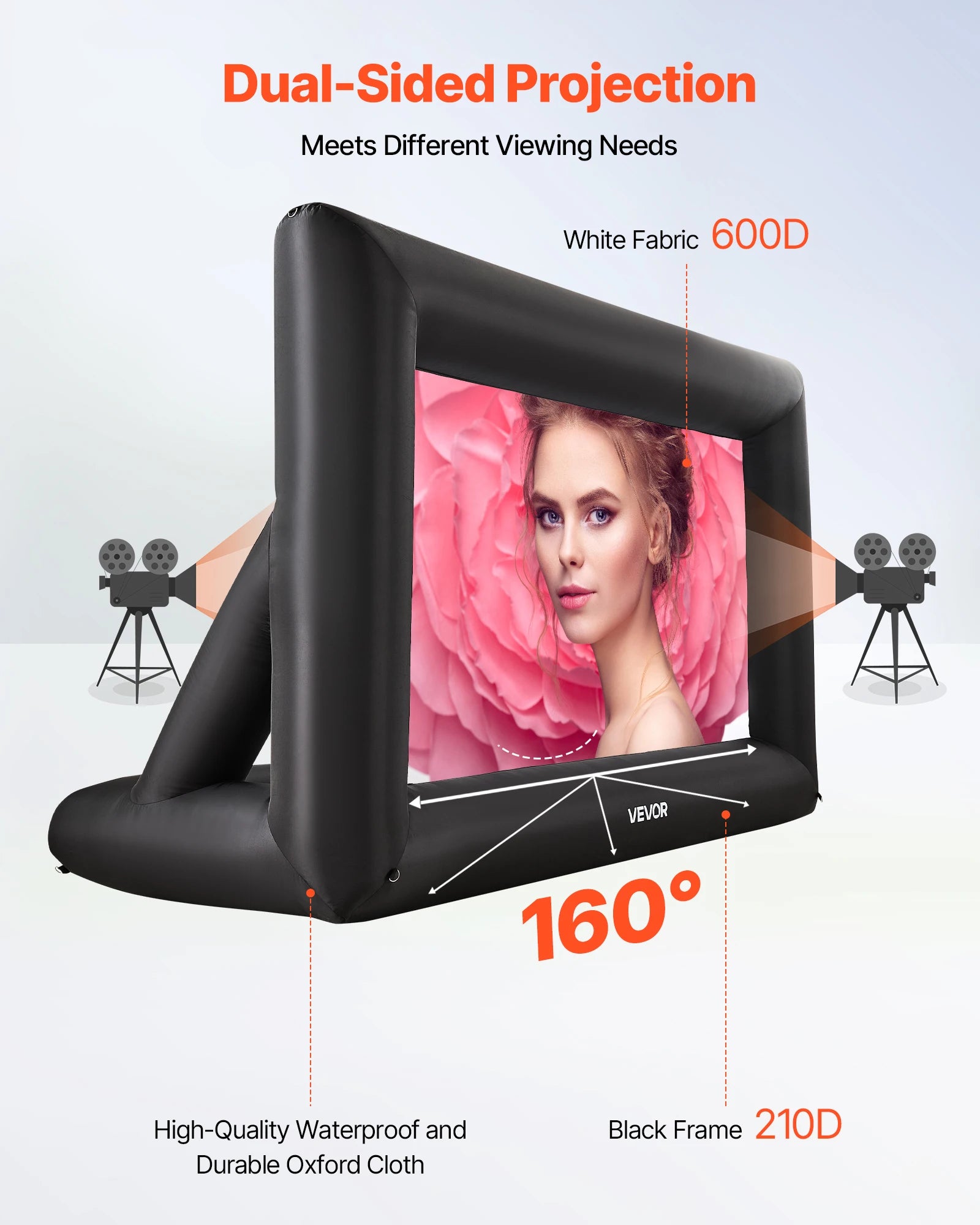 SucceBuy 14/16/20 FT Inflatable Projector Screen w/ 120 W Air Blower Projector Screen Outdoor Backyard Home Theater Theme Party
