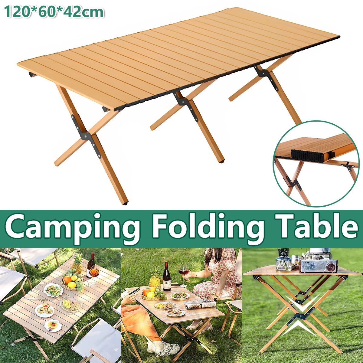Folding Table Portable Picnic Camping Table Egg Roll Multi Function Outdoor AU
