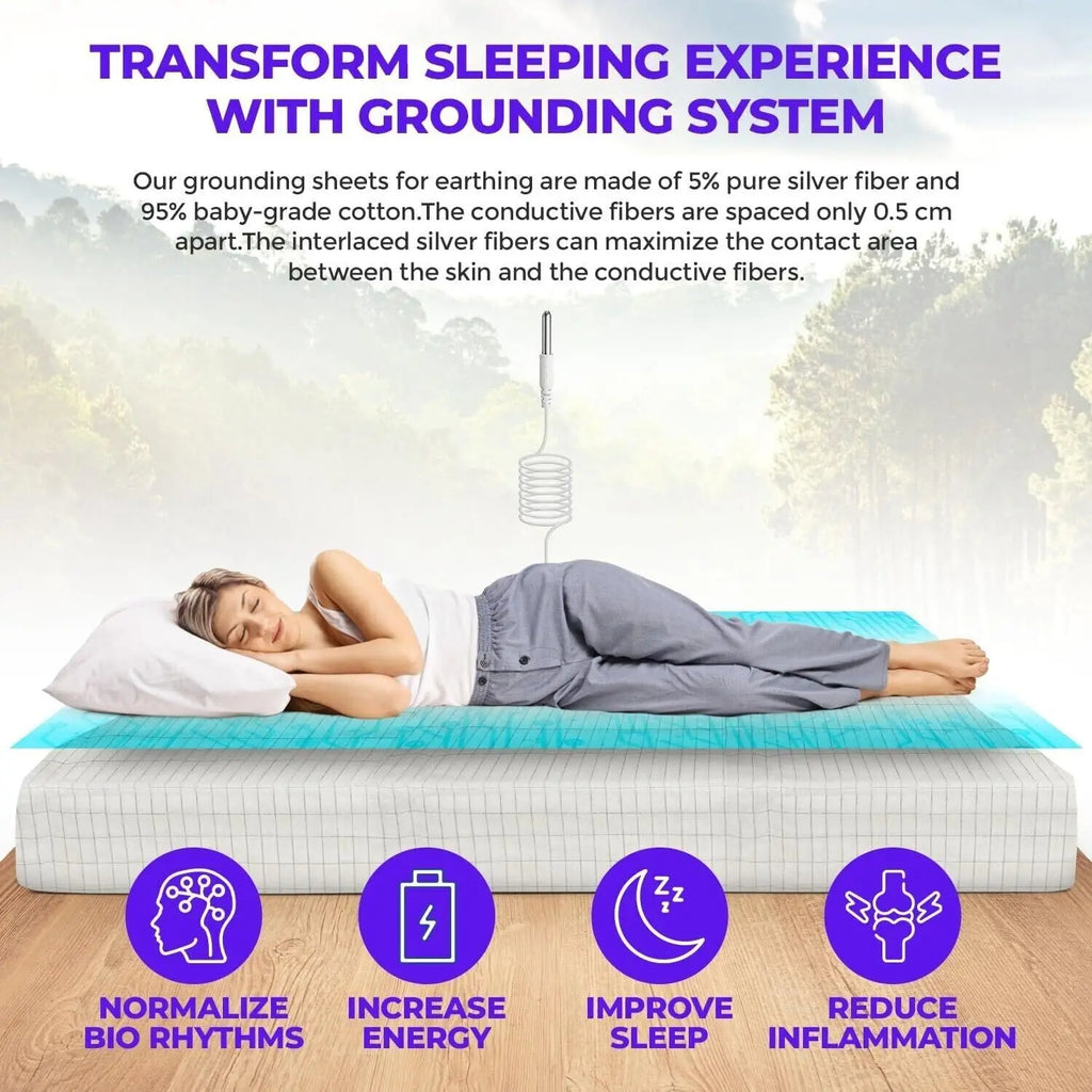 Grounding Sheets, 5% Pure Silver Fiber & 95% Organic Cotton, Grounded Well Bed Sheet, Earthing Conductive Sheet for Better Sleep