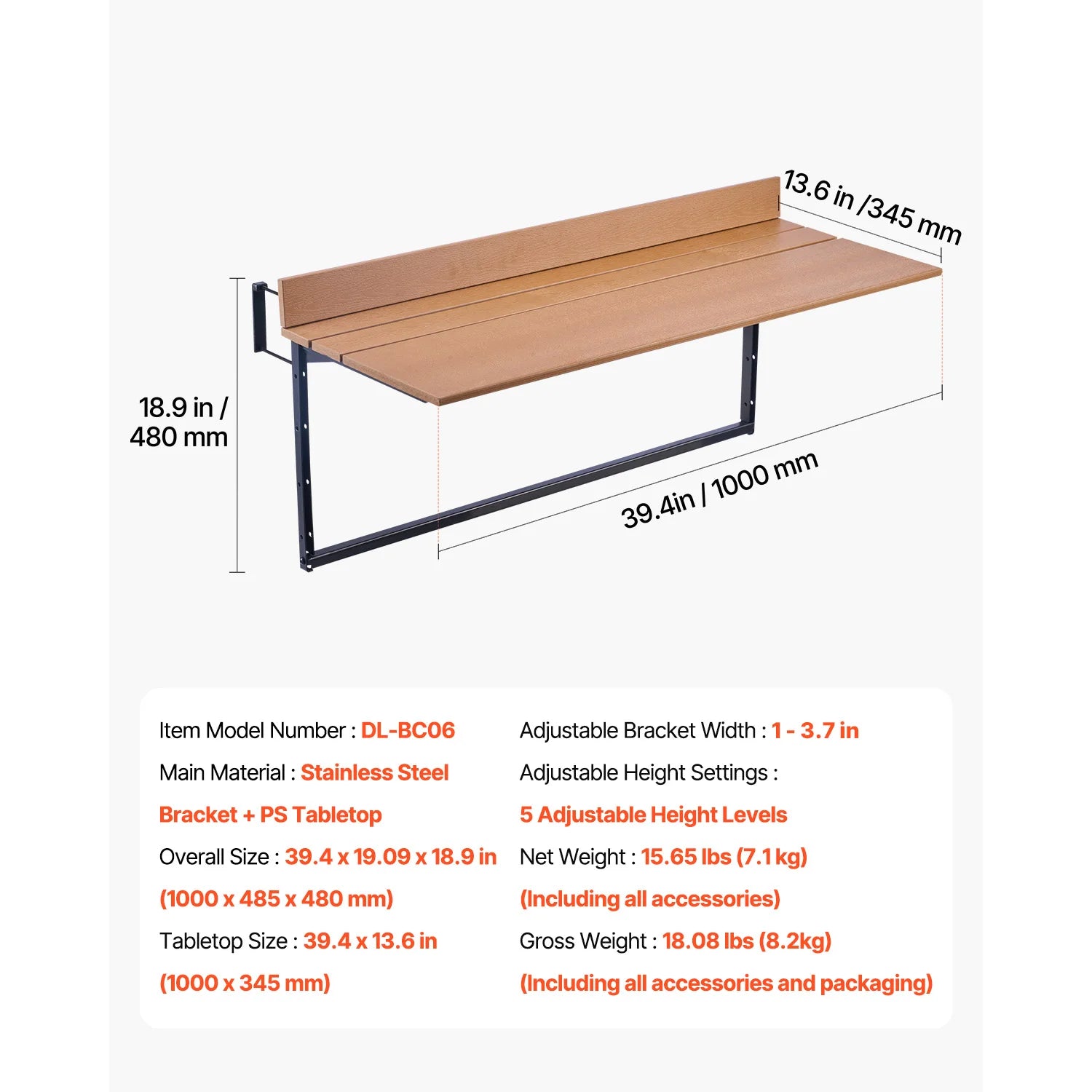 SucceBuy Balcony Hanging Table Folding Balcony Railing Table Outdoor Balcony Bar Table for Railings Serving Table for Patio