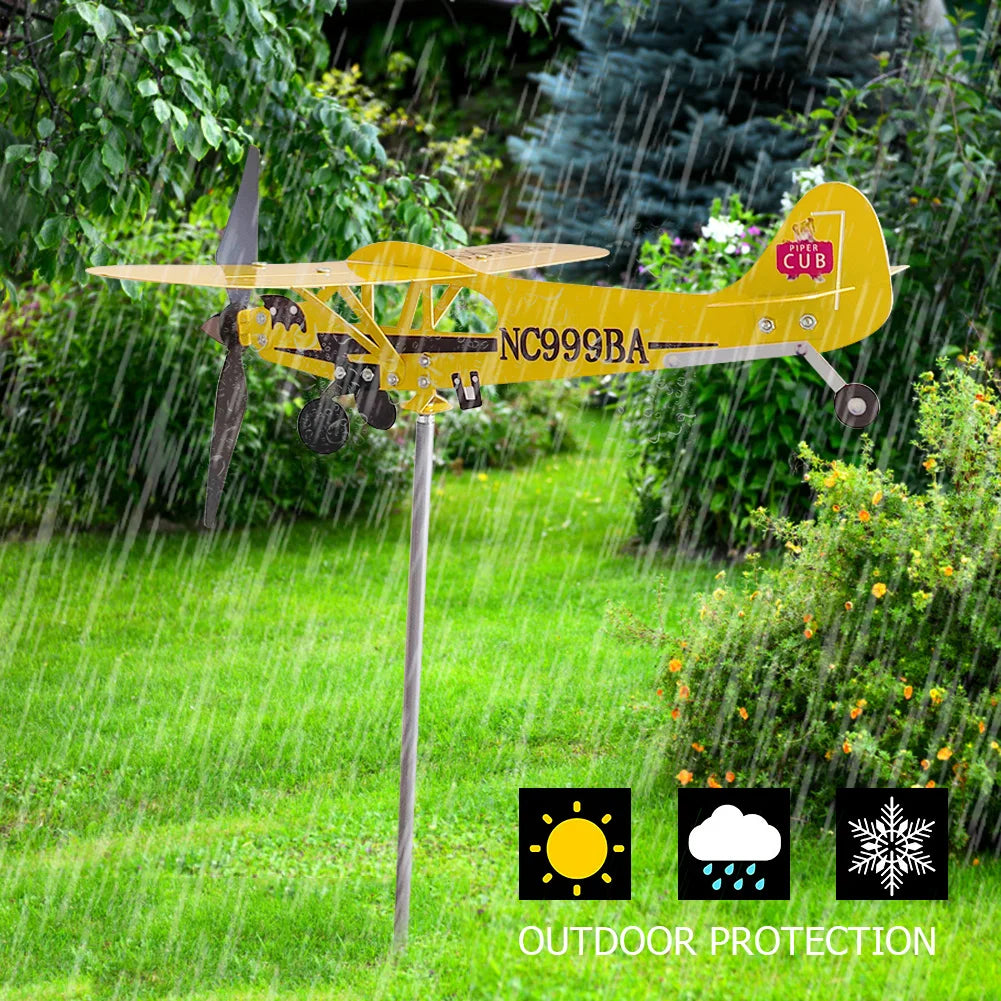 3D Plane Weather Vane Creative Chic Metal Airplane Garden Weather Vane Plug Decor Anti-corrosion Weatherproof for Outdoor Garden