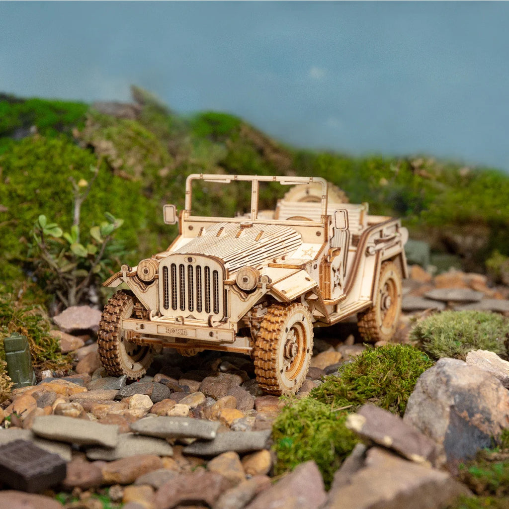 Robotime Rokr Classic Car 3D Wooden Puzzle Train Army Jeep Heavy Truck Vintage Car 1:15 Scale Model Building Kits for Kids