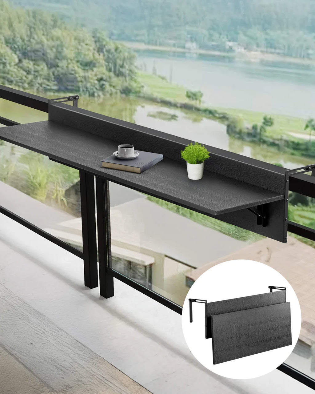 SucceBuy Balcony Hanging Table Folding Balcony Railing Table Outdoor Balcony Bar Table for Railings Serving Table for Patio