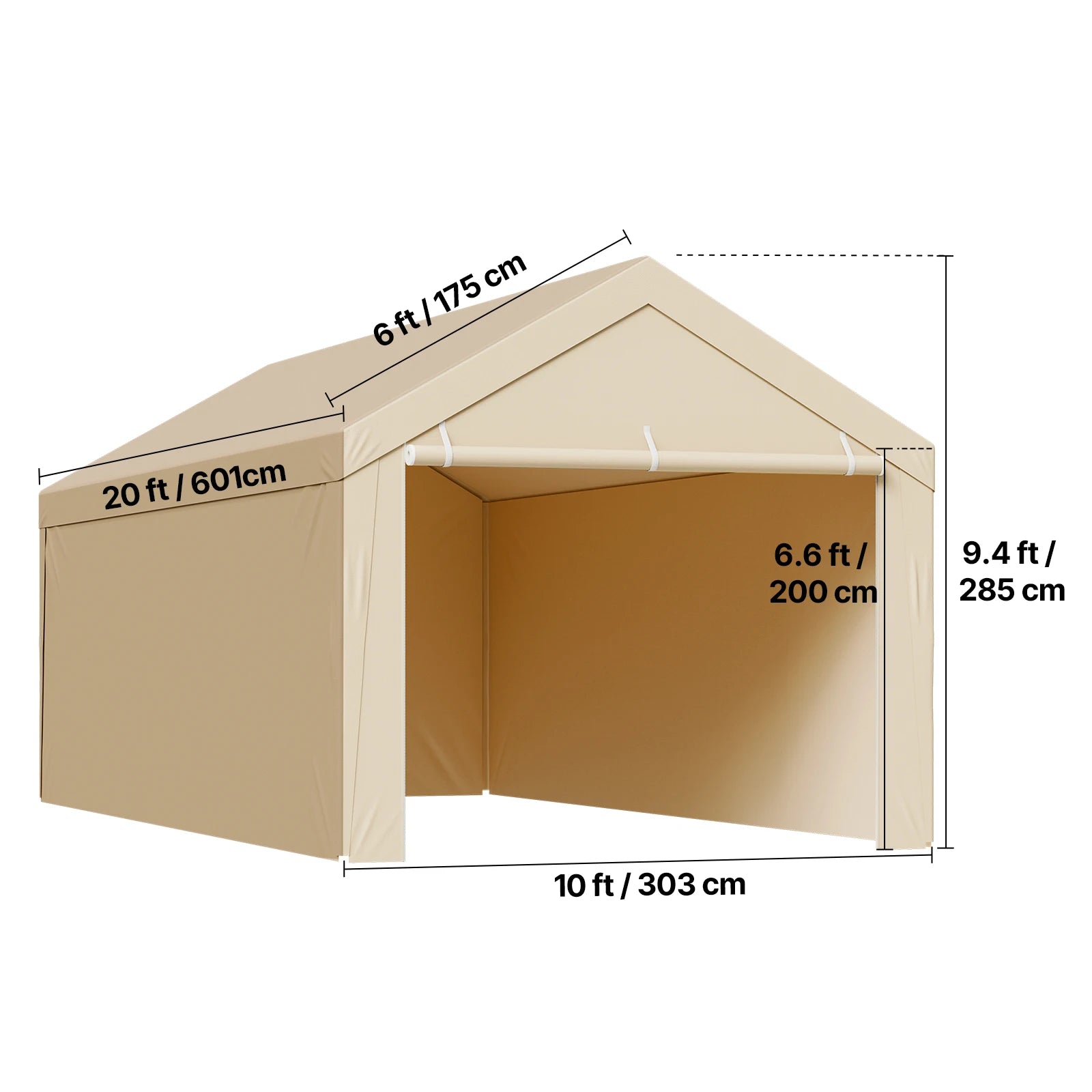 SucceBuy Carport Replacement Canopy Potable Garage Tent Top Tarp with Sidewalls UV-Resistant Car Shelter Tarp with Ball Buggees