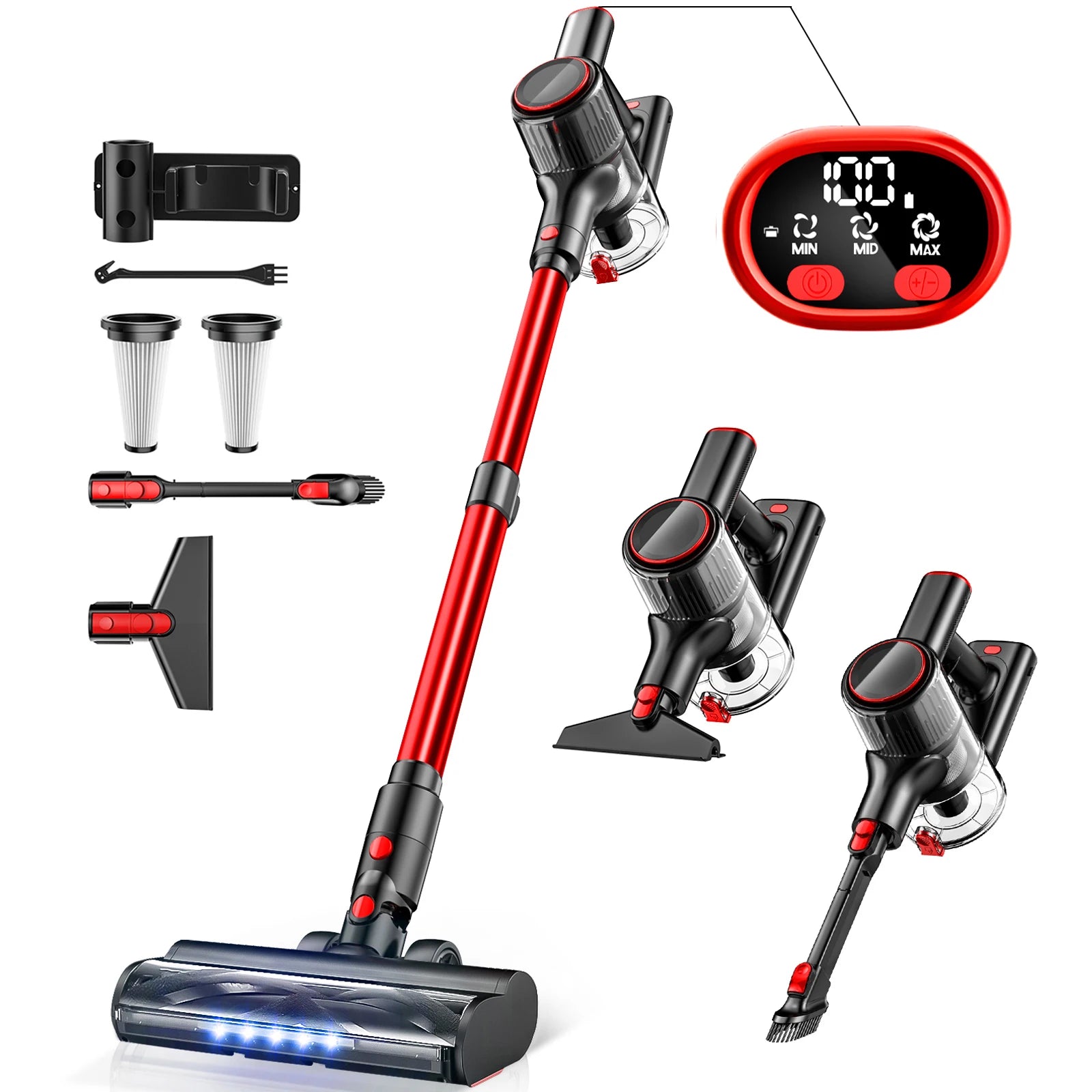 Cordless Vacuum Cleaner, 55Kpa 8 in 1 45Mins Rechargeable 3 Modes Suction Lightweight Vacuum for Pet Hair/Carpet/Hard Floor