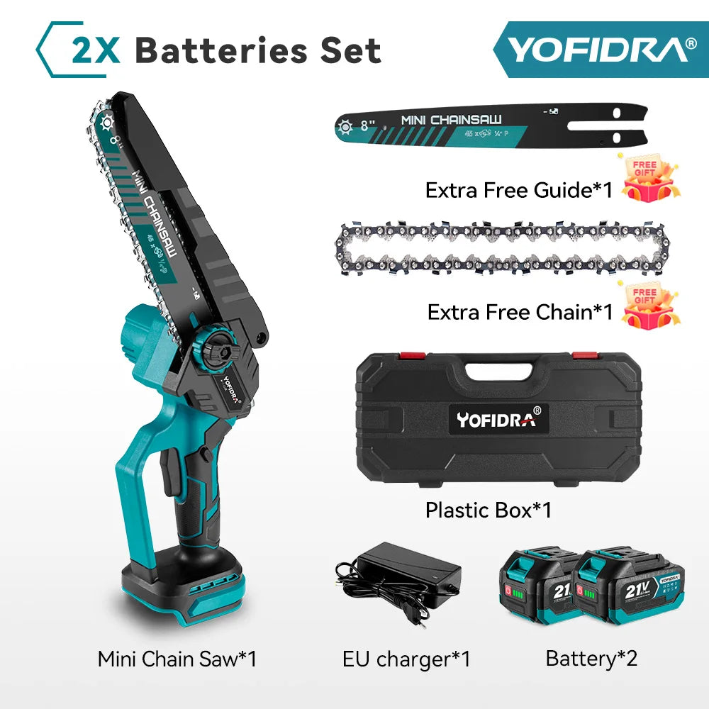 YOFIDRA Brushless 8 inch Electric Pruning Saw Cordless Chainsaw Rechargeable Woodworking Power Tool For Makita 21V Battery Pin