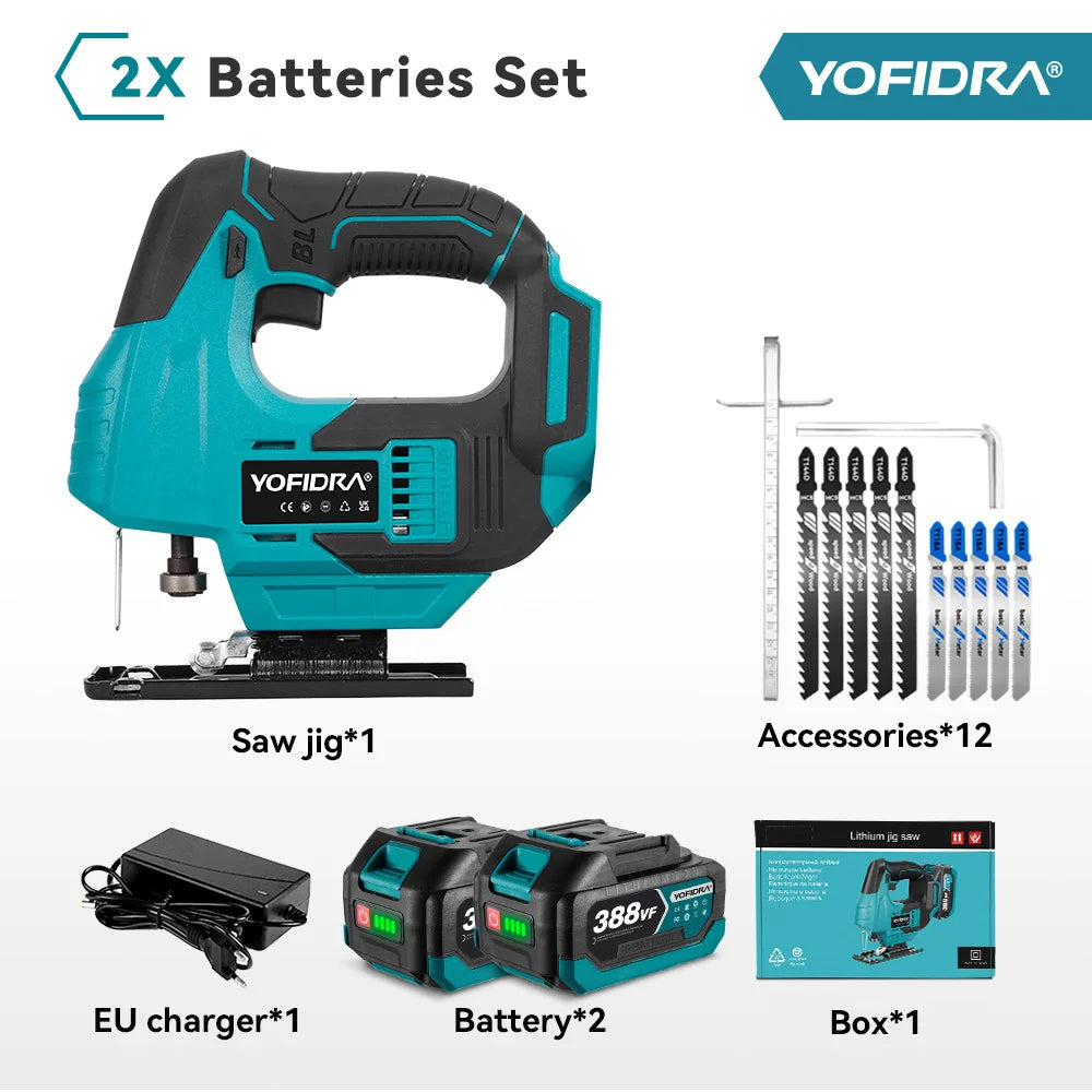 YOFIDRA 3800RPM Brushless Electric Jig Saw Infrared Laser Curve Saw Woodworking Tool With Saw Blade For Makita 18V Battery pin