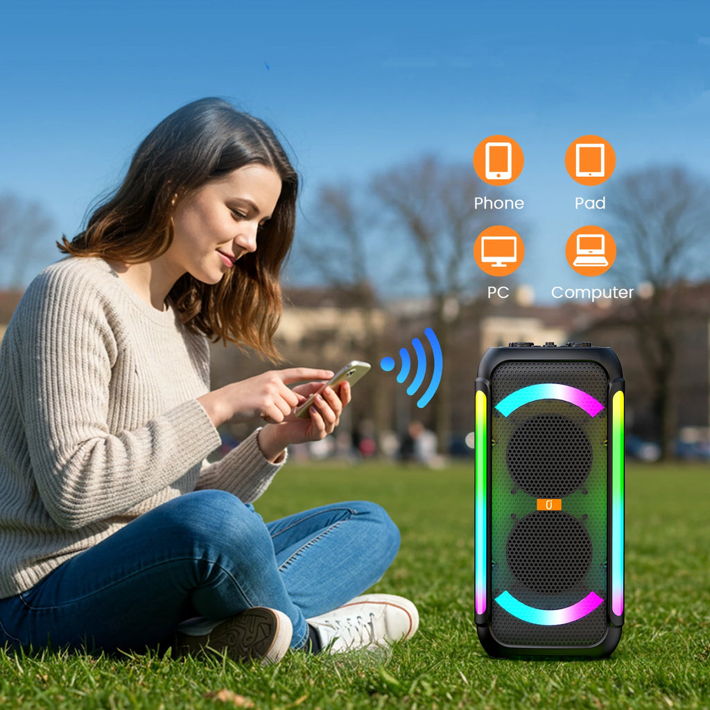 FanFun Wireless Bluetooth Speaker, Karaoke Machine with 2 Microphones, Home Karaoke Party Speaker with Led Light