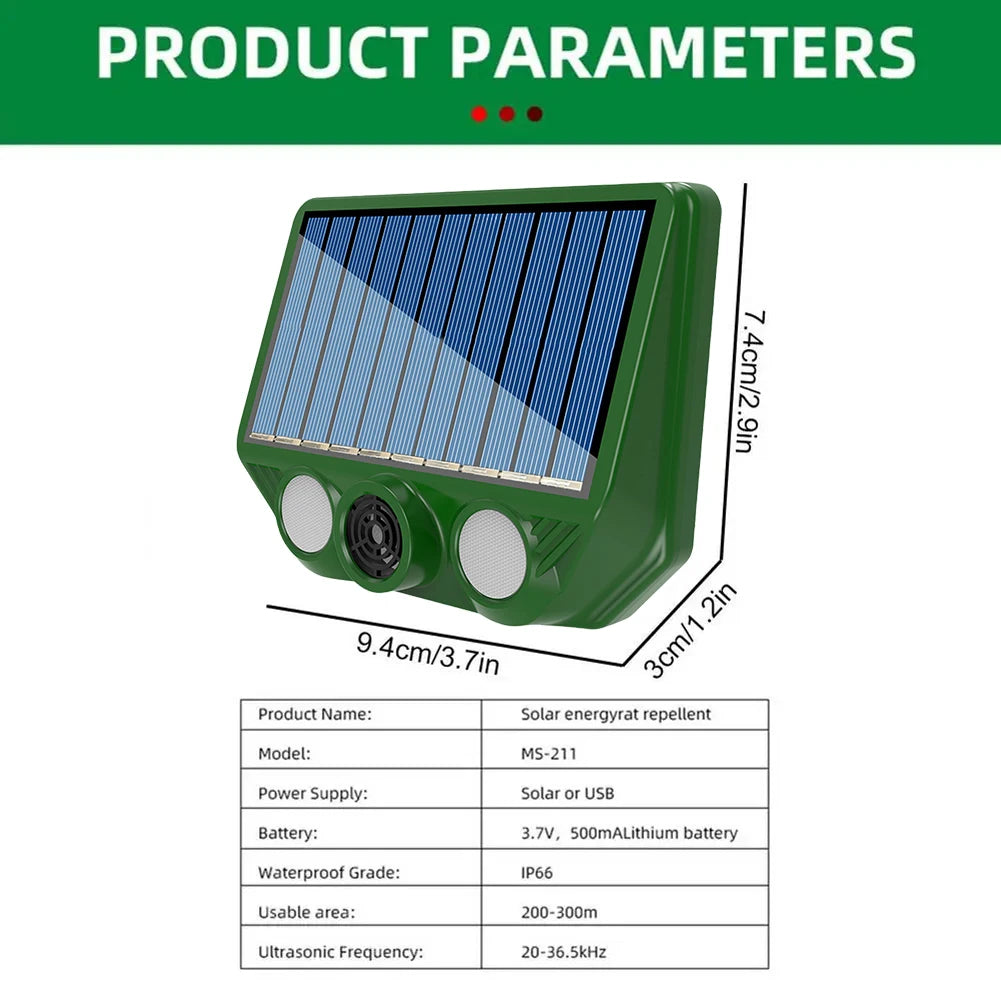 1-5PCS Solar Animal Repellent Scarer Ultrasonic Animal Sonar Deterrent Repellent Outdoor Pest Sensor Device Dog/Cat/Bird Repell