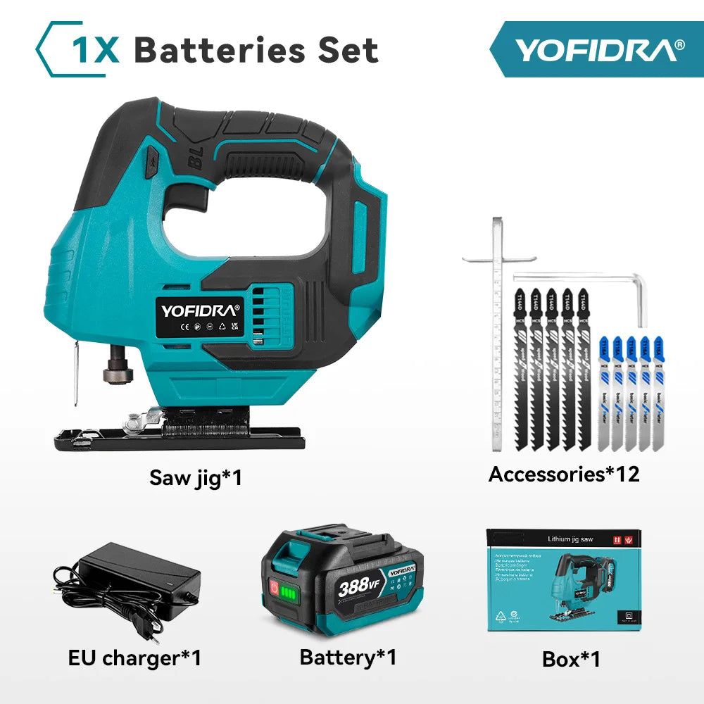 YOFIDRA 3800RPM Brushless Electric Jig Saw Infrared Laser Curve Saw Woodworking Tool With Saw Blade For Makita 18V Battery pin
