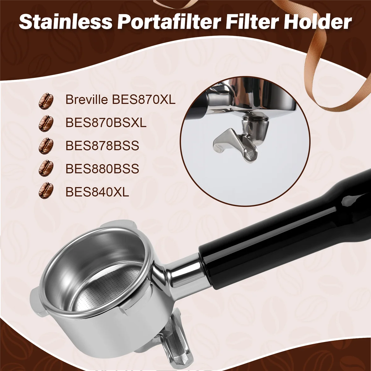 54mm Portafilter for Breville BES870XL, BES870BSXL, BES878BSS, BES880BSS, BES840XL Stainless Portafilter Filter Holder