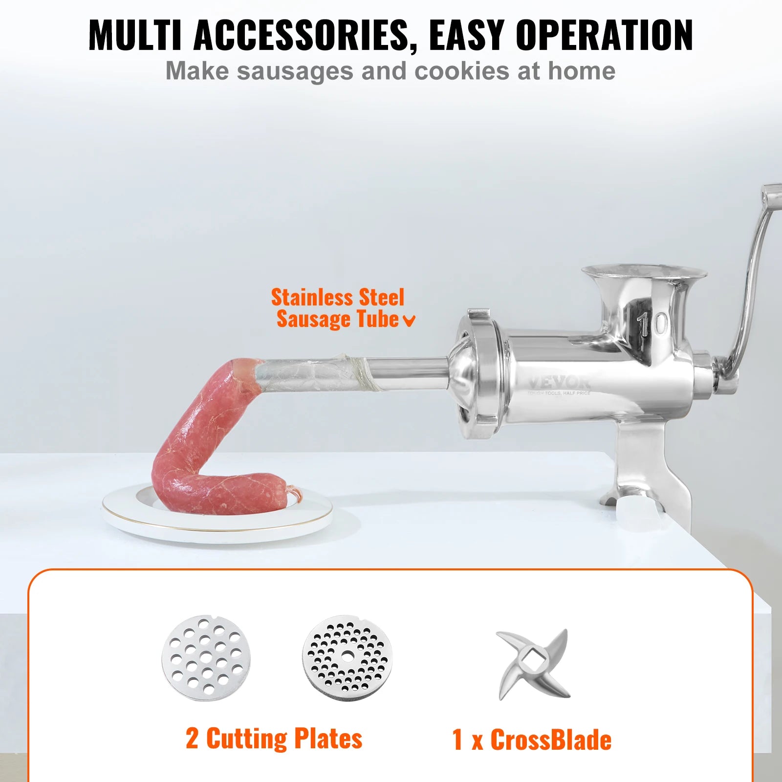 SucceBuy Manual Meat Grinder304Stainless Steel Hand Meat Grinder with Steel Table Clamp Meat Mincer Sausage Maker