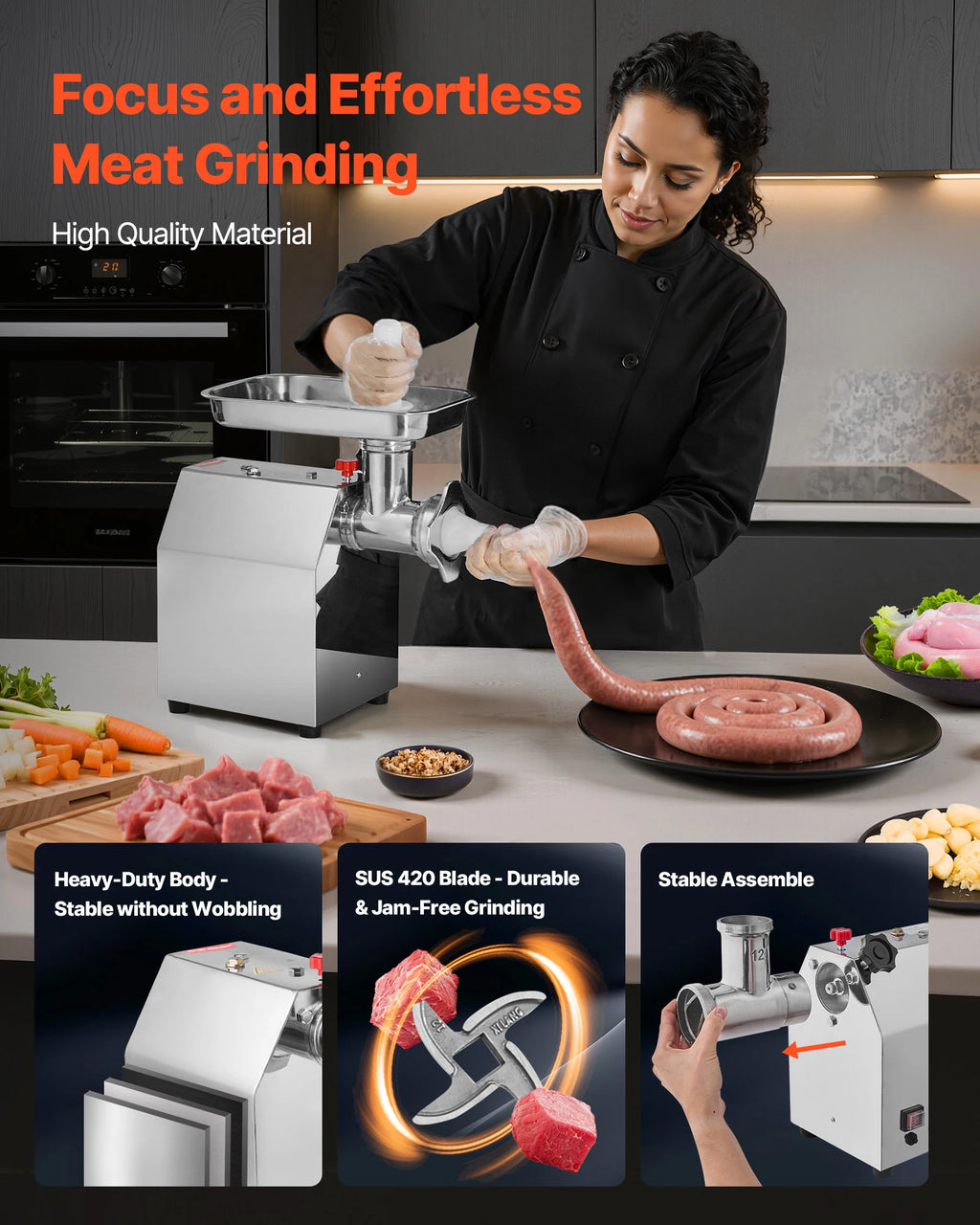 SucceBuy  Meat Grinder 5.5 Lbs-9.2 Lbs/Min Capacity Electric Meat Mincer w/ Blade Grinding Plate Sausage Maker for Kitchen Home