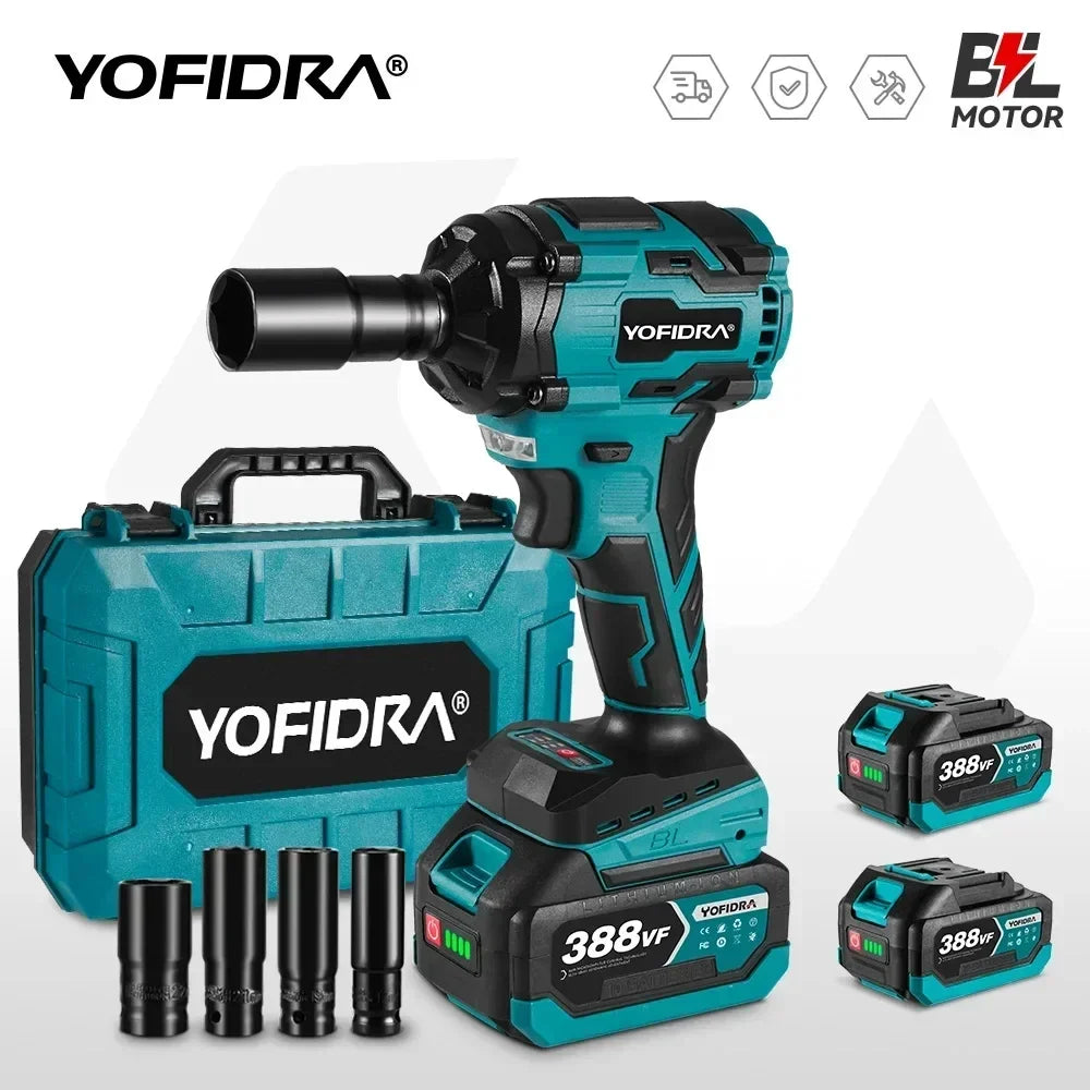 YOFIDRA 1000N.M Brushless Electric Impact Wrench 1/2 inch Cordless Wrench Screwdriver Power Tool For Makita 18V Battery Pin