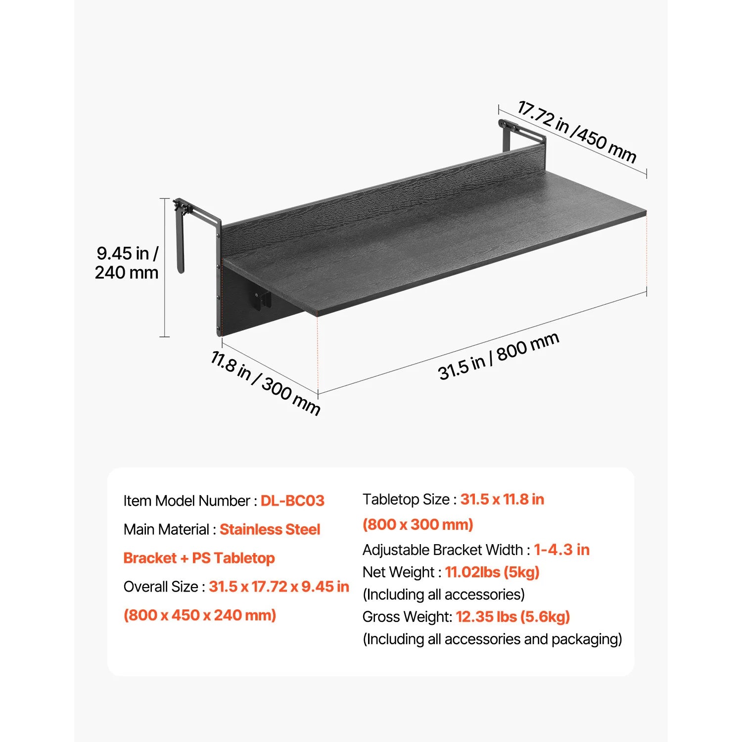 SucceBuy Balcony Hanging Table Folding Balcony Railing Table Outdoor Balcony Bar Table for Railings Serving Table for Patio