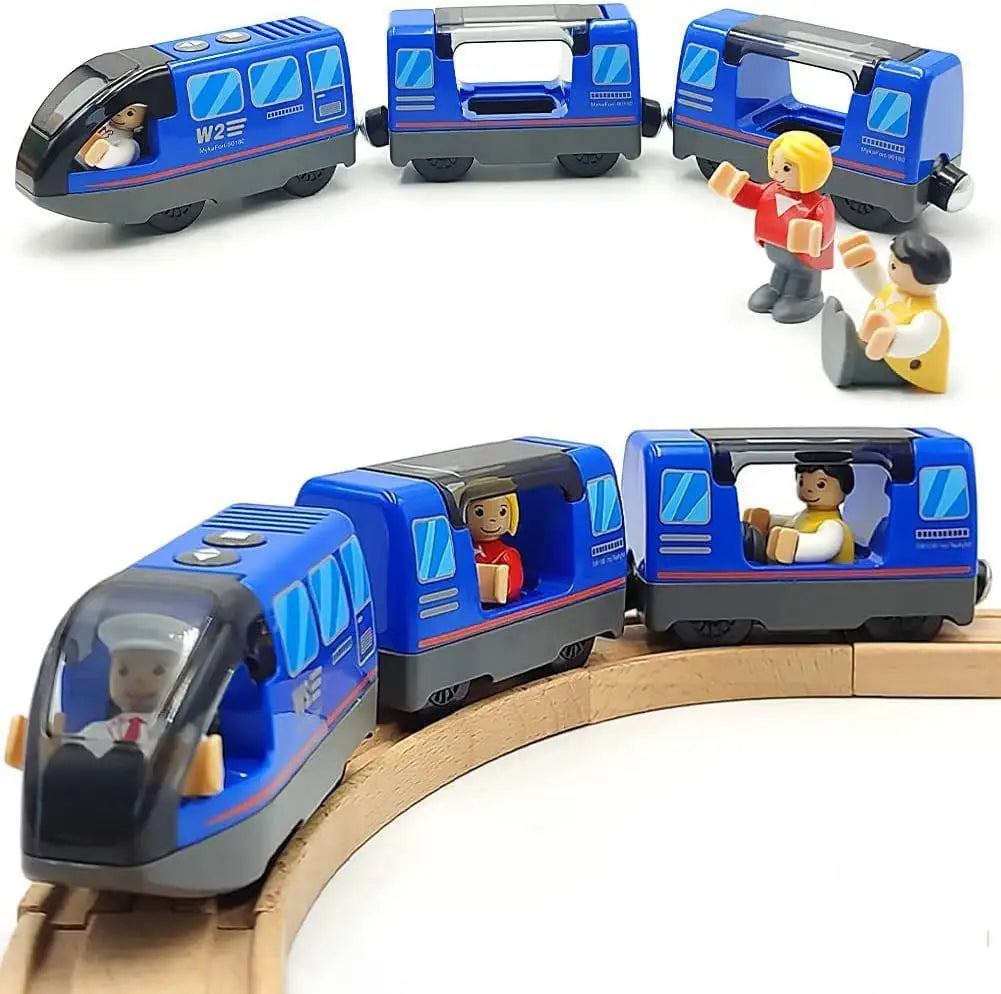 Battery Operated Locomotive Train Set for Wooden Train Tracks Magnetic Connection, Powerful Engine Bullet Train Set