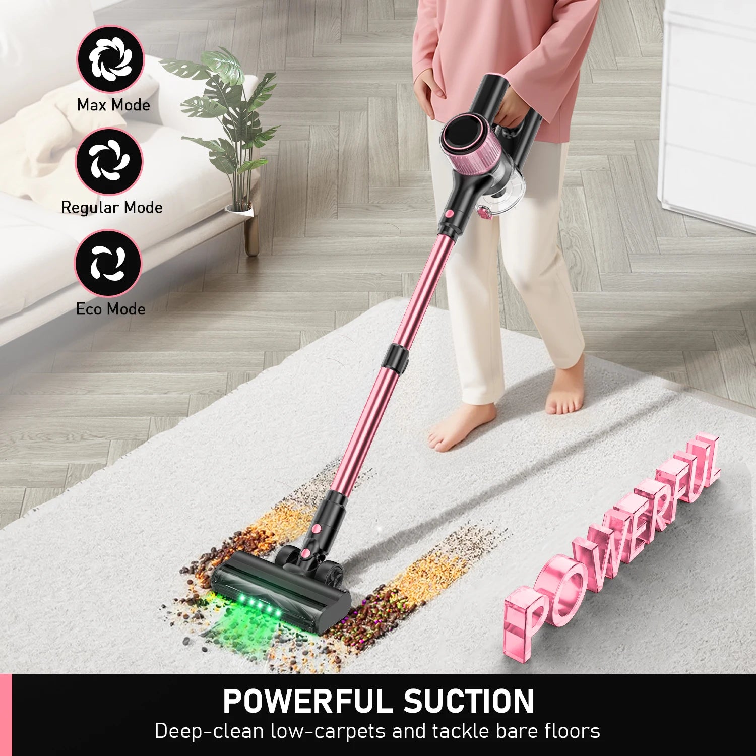 Cordless Vacuum Cleaner, 55Kpa 8 in 1 45Mins Rechargeable 3 Modes Suction Lightweight Vacuum for Pet Hair/Carpet/Hard Floor