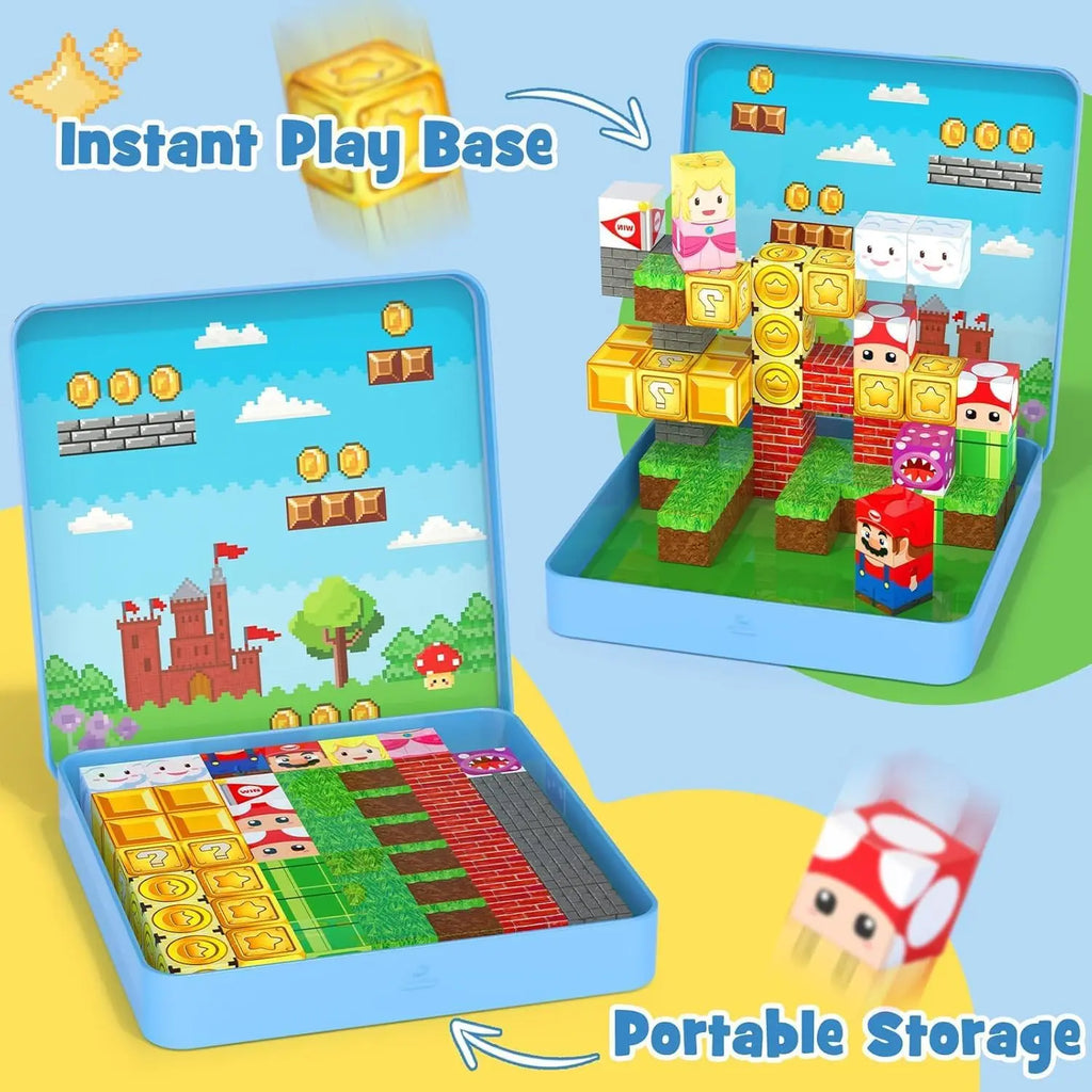 49PCS Mini Magnetic Blocks, with Iron Box, Travel Magnet Building Blocks for Toddlers,STEM Educational Magnet Toys