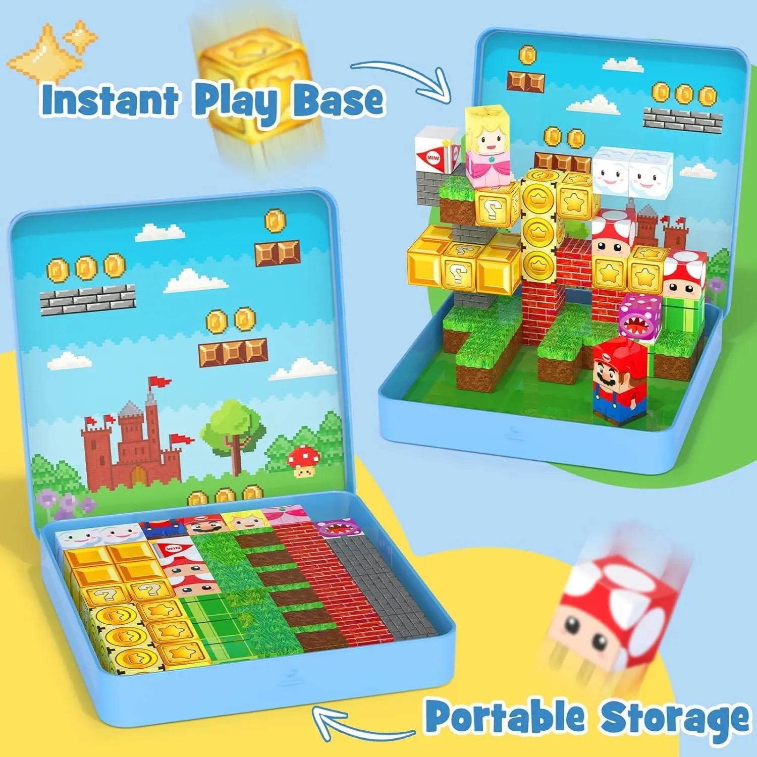 49PCS Mini Magnetic Blocks, with Iron Box, Travel Magnet Building Blocks for Toddlers,STEM Educational Magnet Toys