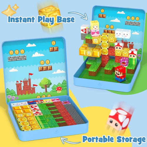 49PCS Mini Magnetic Blocks, with Iron Box, Travel Magnet Building Blocks for Toddlers,STEM Educational Magnet Toys