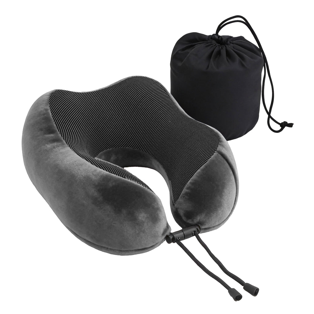 Wanderlite Travel Pillow for Airplanes Memory Foam Neck Pillows for Traveling, Soft & Washable Cover with Storage Bag, Portable Plane Accessories for Airplanes Offices Cars, Grey