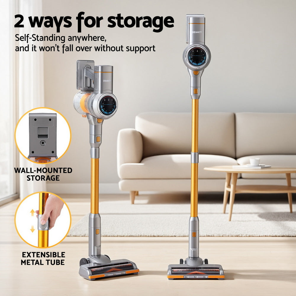 Devanti 300W Stick Vacuum Cleaner Cordless Self-Standing Golden