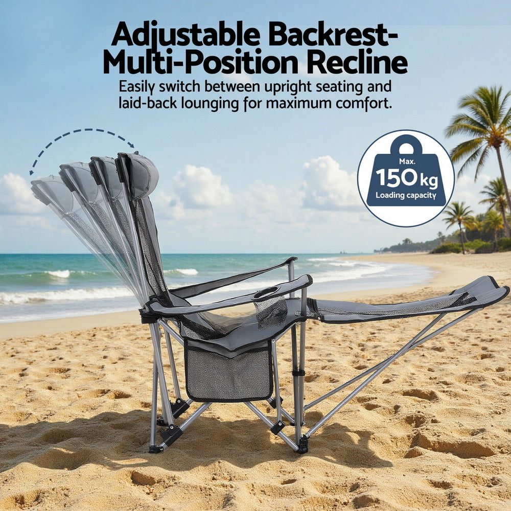 Weisshorn Camping Chair Adjustable Reclining Portable Outdoor Folding Chair Grey