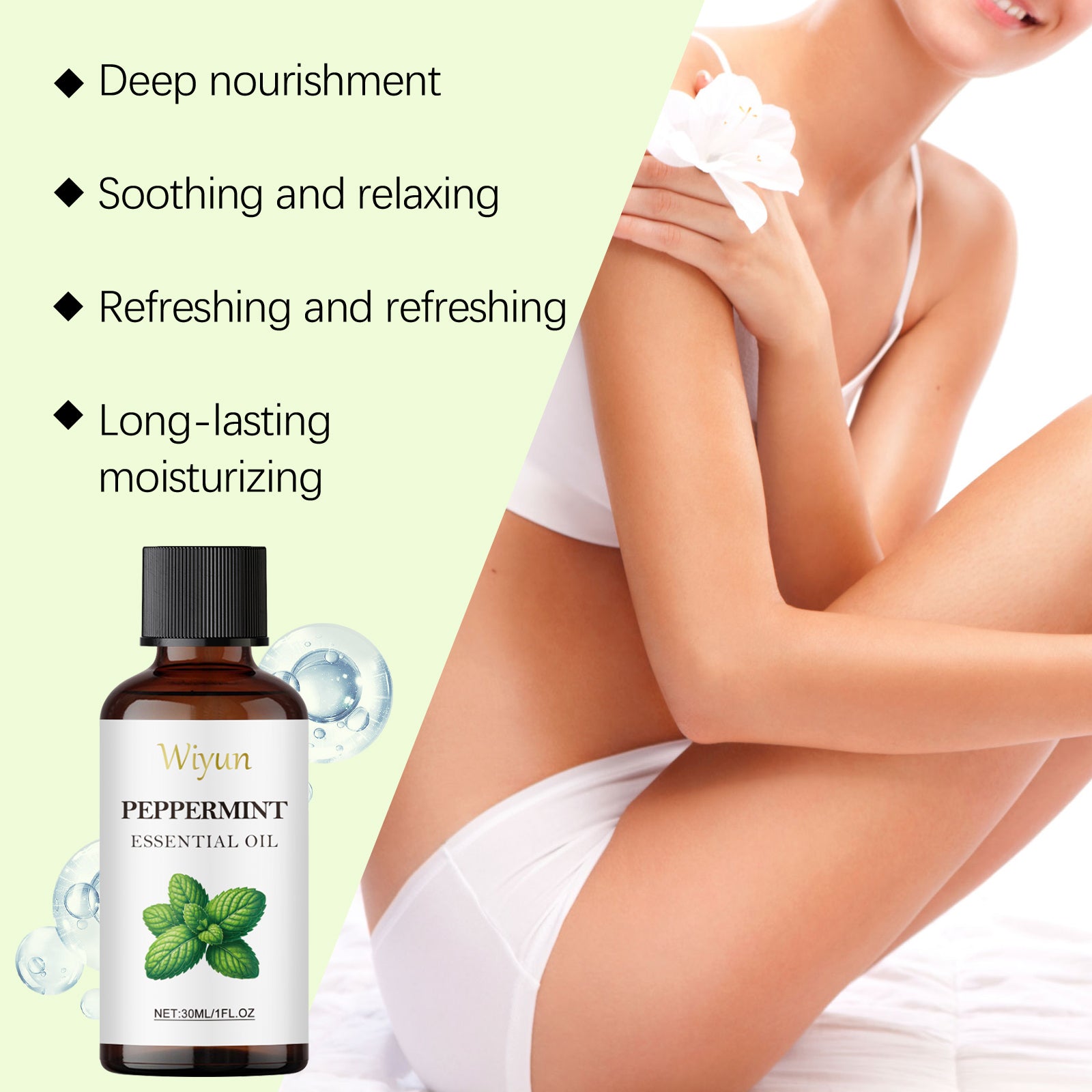 Wiyun Multi-Functional Massage Essential Oil, Moisturizes And Moisturizes The Skin With Delicate Moisturizing And Brightening Mint Cooling Body Oil