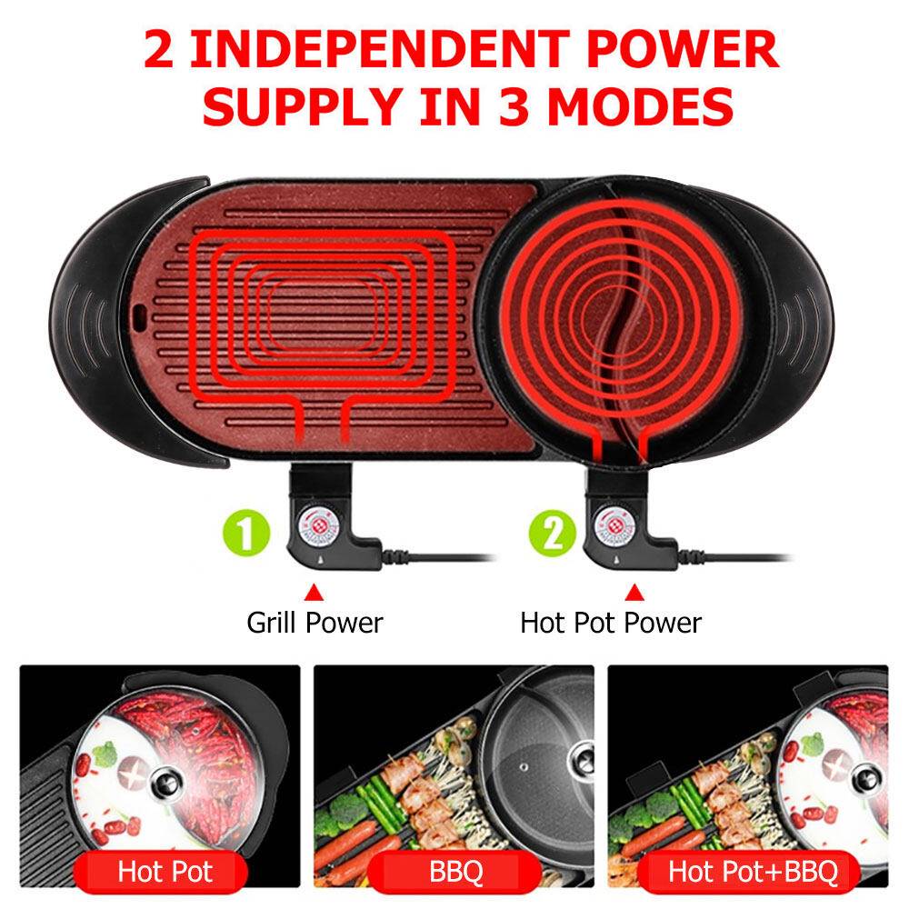 Electric 2 In 1 Hot Pot Hotpot BBQ Grill Oven Smokeless Barbecue Pan Machine