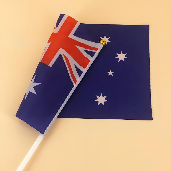 Small Hand Waver Australian Flag Polyester Australia Aussie Flags On Stick 8PCS 14cm X 21cm - Australia Aussie Day Party Supplies